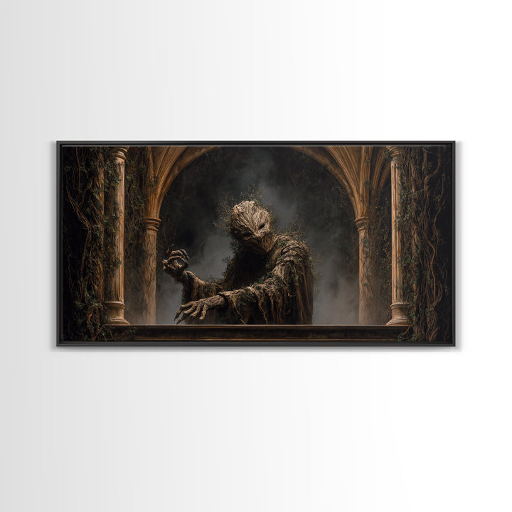 The Hollow-Tree Monster, Wide Panoramic Art, Macabre Wall Art, Framed Canvas Print, Halloween Wall Decor, Gothic Home Decor