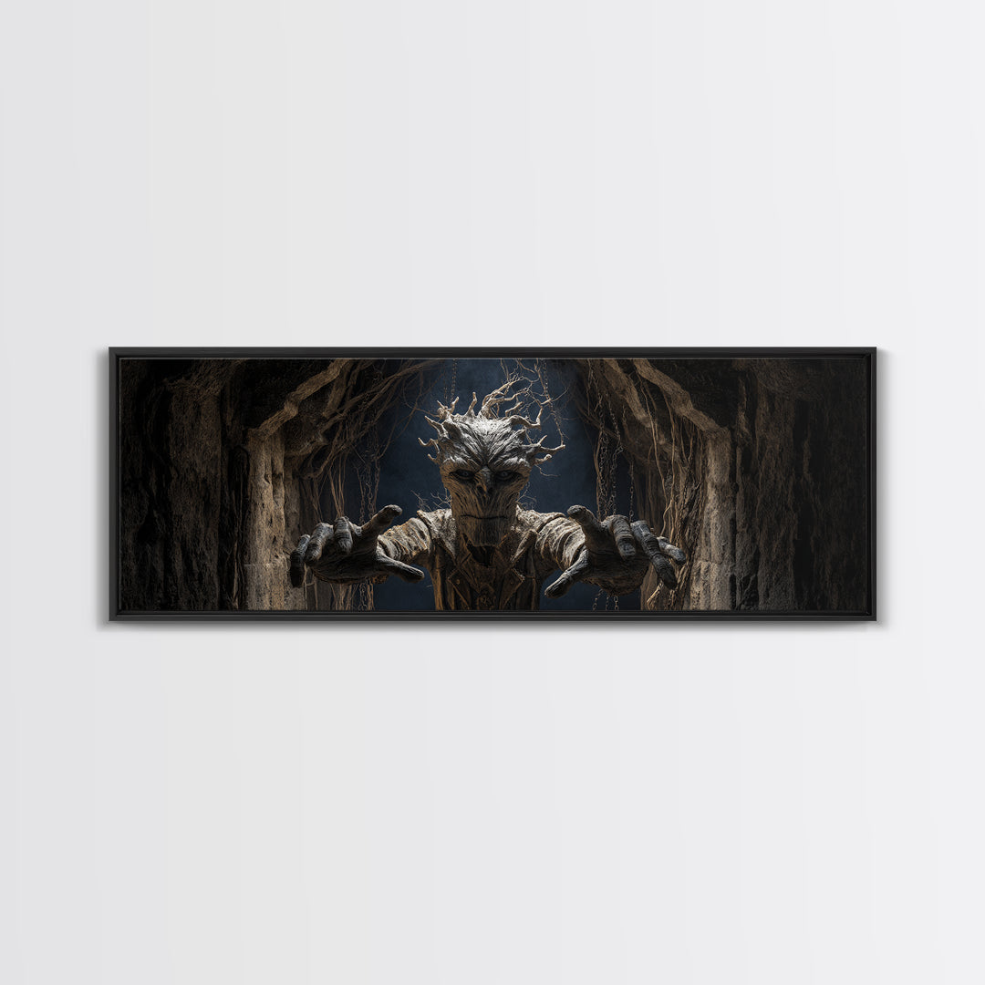 The Hollow-Tree Monster, Extra Wide Wall Art, Haunted Gothic Art, Framed Canvas Print, Halloween Wall Decor, Gothic Home Decor