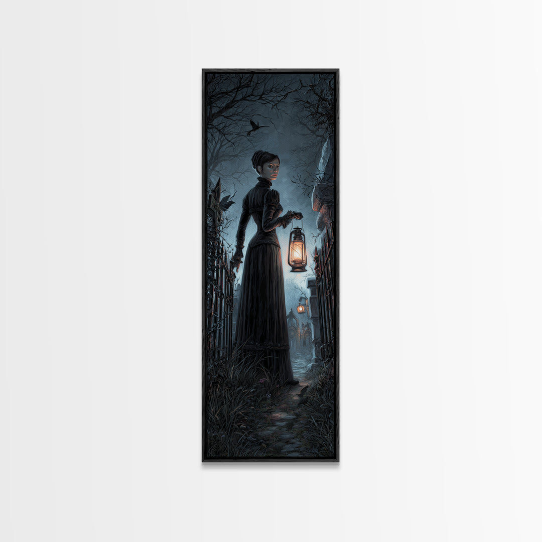 The Crossroads Spirit, Tall Narrow Wall Art, Gothic Horror Wall Art, Framed Canvas Print, Halloween Wall Decor, Gothic Home Decor