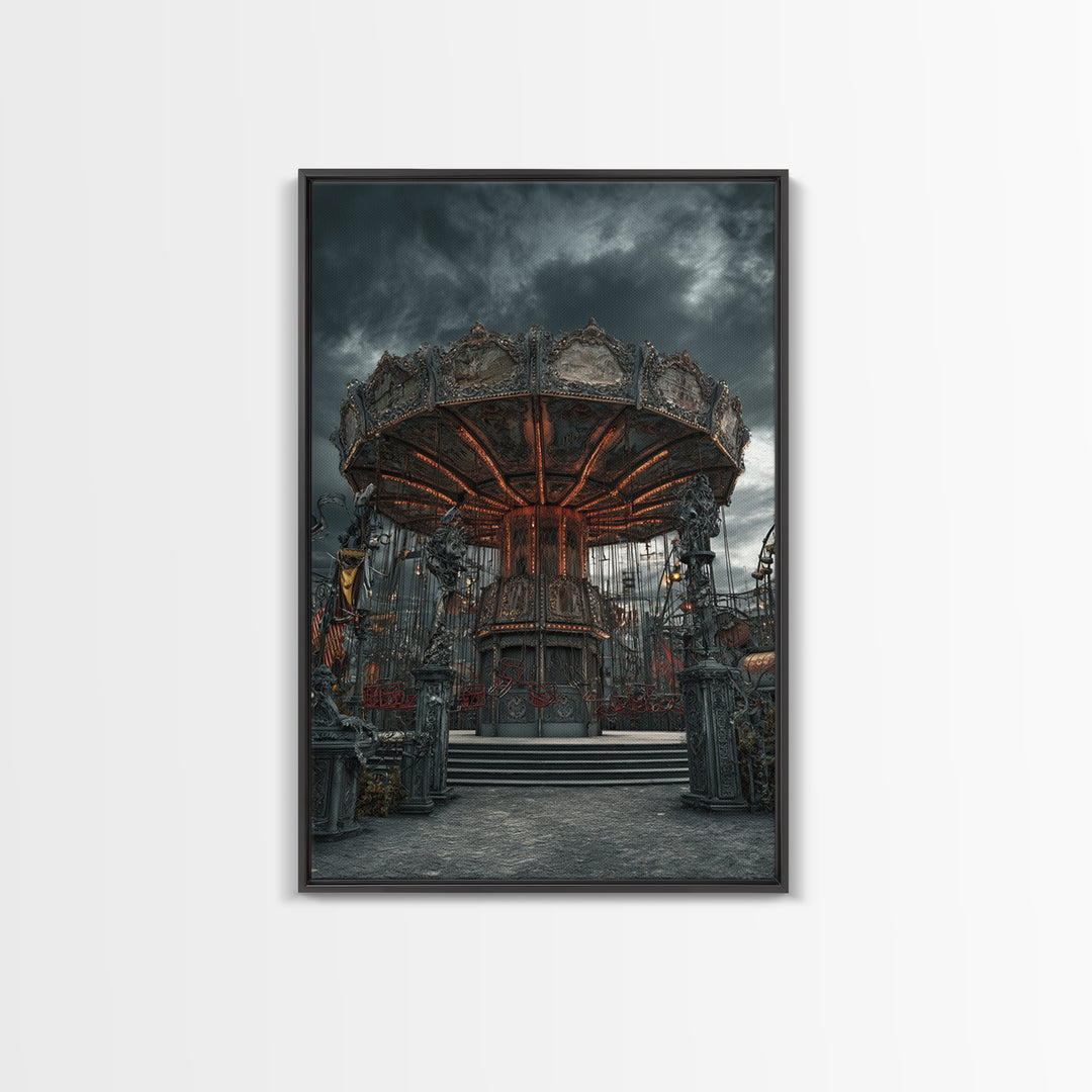The Abandoned Carnival, Vertical Wall Art, Macabre Wall Art, Framed Canvas Print, Halloween Wall Decor, Gothic Home Decor
