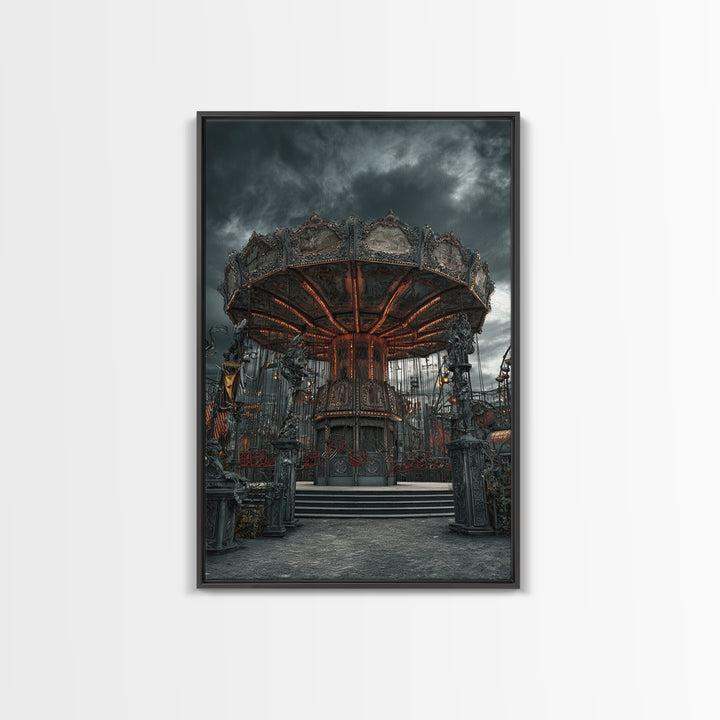 The Abandoned Carnival, Vertical Wall Art, Macabre Wall Art, Framed Canvas Print, Halloween Wall Decor, Gothic Home Decor