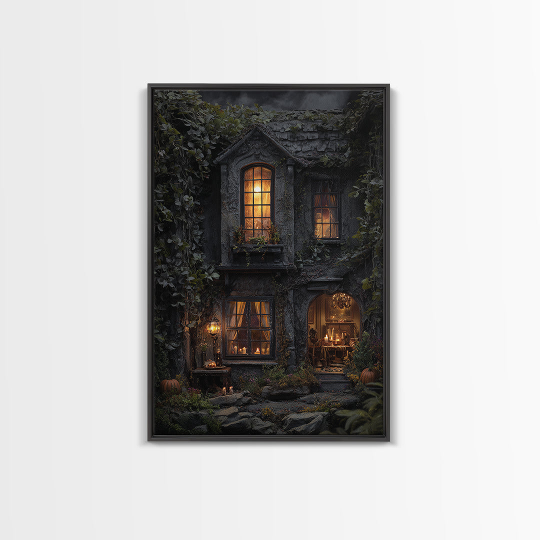 The Haunted Manor, Vertical Wall Art, Haunted Gothic Art, Framed Canvas Print, Halloween Wall Decor, Gothic Home Decor, Statement Wall Art