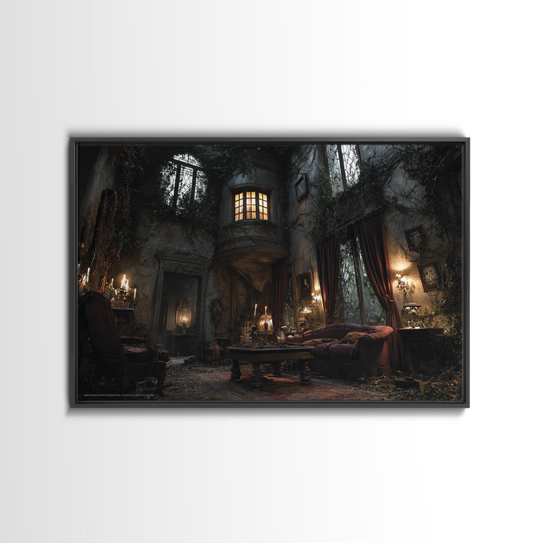 The Haunted Manor, Landscape Wall Art, Haunted Gothic Art, Framed Canvas Print, Halloween Wall Decor, Gothic Home Decor, Seasonal Home Decor
