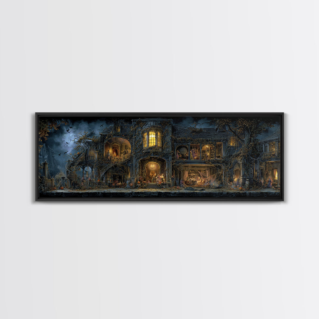 The Haunted Manor, Extra Wide Wall Art, Gothic Horror Wall Art, Framed Canvas Print, Halloween Wall Decor, Gothic Home Decor