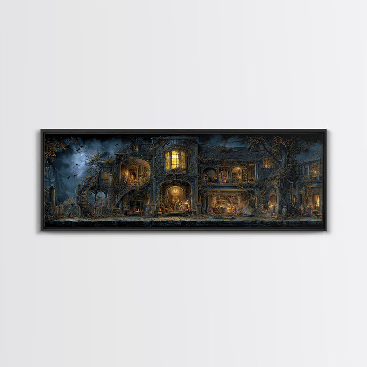 The Haunted Manor, Extra Wide Wall Art, Gothic Horror Wall Art, Framed Canvas Print, Halloween Wall Decor, Gothic Home Decor