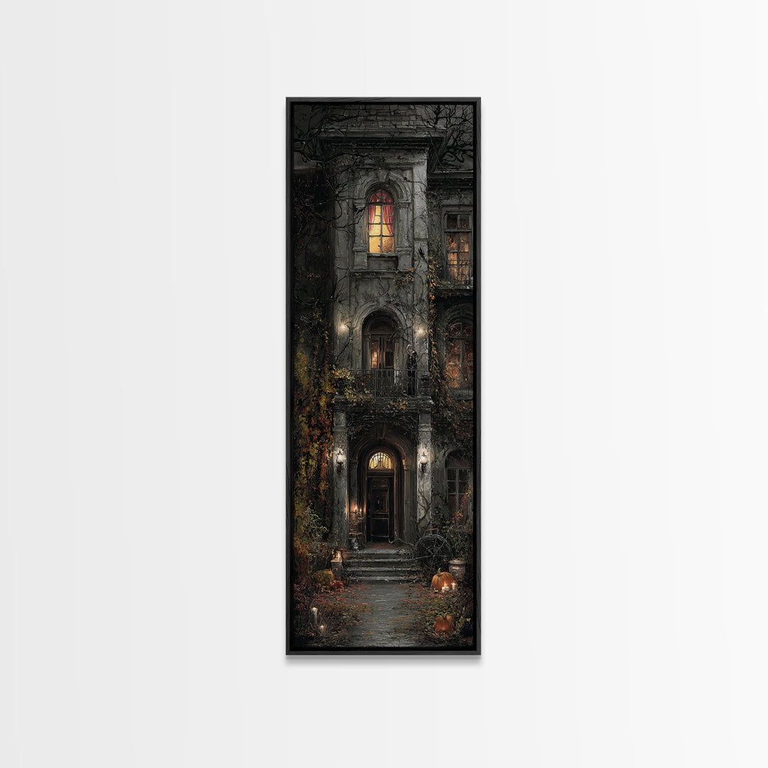 The Haunted Manor, Tall Narrow Wall Art, Gothic Horror Wall Art, Framed Canvas Print, Halloween Wall Decor, Gothic Home Decor