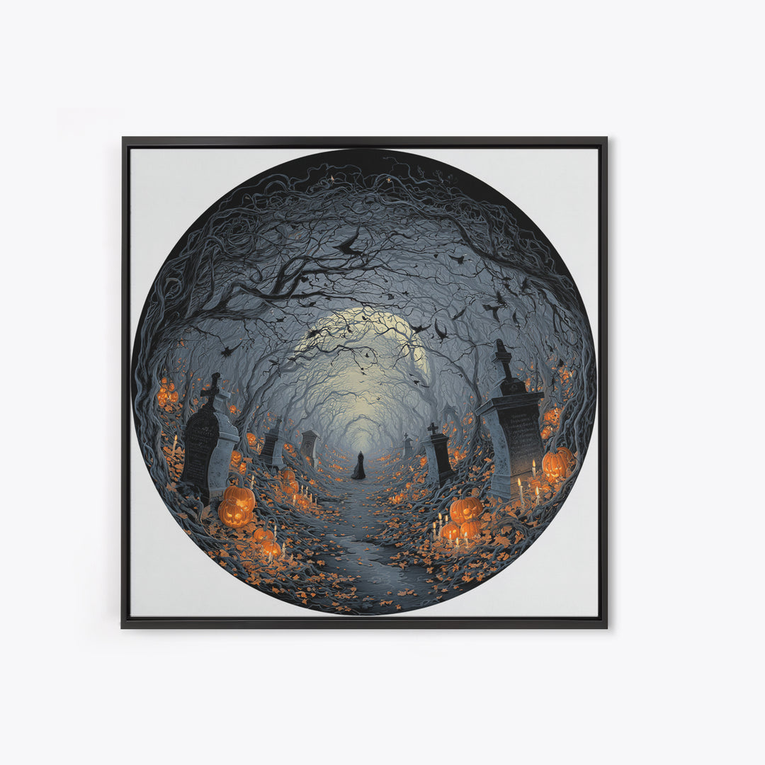 The Moonlit Cemetery, Square Wall Art, Haunted Gothic Art, Framed Canvas Print, Halloween Wall Decor, Gothic Home Decor, Horror Wall Art