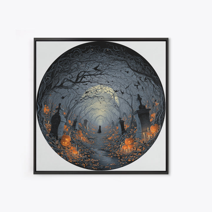 The Moonlit Cemetery, Square Wall Art, Haunted Gothic Art, Framed Canvas Print, Halloween Wall Decor, Gothic Home Decor, Horror Wall Art