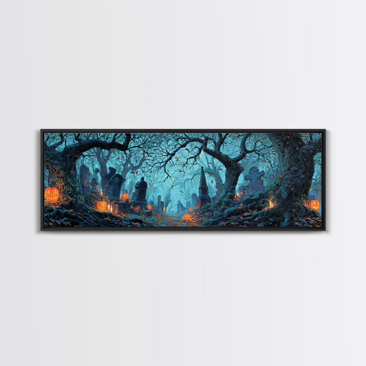The Moonlit Cemetery, Extra Wide Wall Art, Dark Fantasy Wall Art, Canvas Print, Halloween Wall Decor, Gothic Home Decor, Spooky Wall Decor