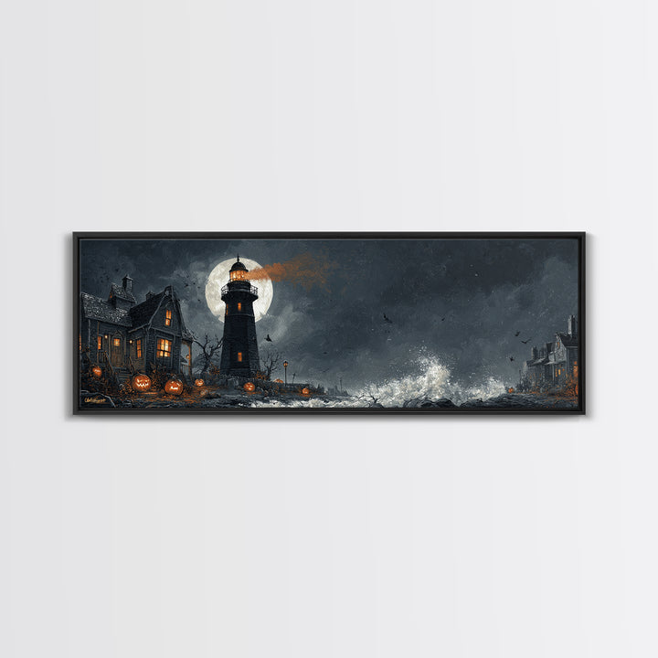 The Cursed Lighthouse, Extra Wide Wall Art, Macabre Wall Art, Framed Canvas Print, Halloween Wall Decor, Gothic Home Decor