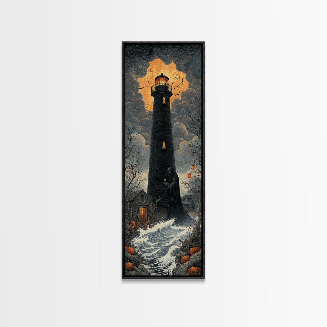 The Cursed Lighthouse, Tall Narrow Wall Art, Dark Halloween Decor, Canvas Print, Halloween Wall Decor, Gothic Home Decor, Dark Fantasy Art