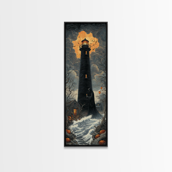 The Cursed Lighthouse, Tall Narrow Wall Art, Dark Halloween Decor, Canvas Print, Halloween Wall Decor, Gothic Home Decor, Dark Fantasy Art