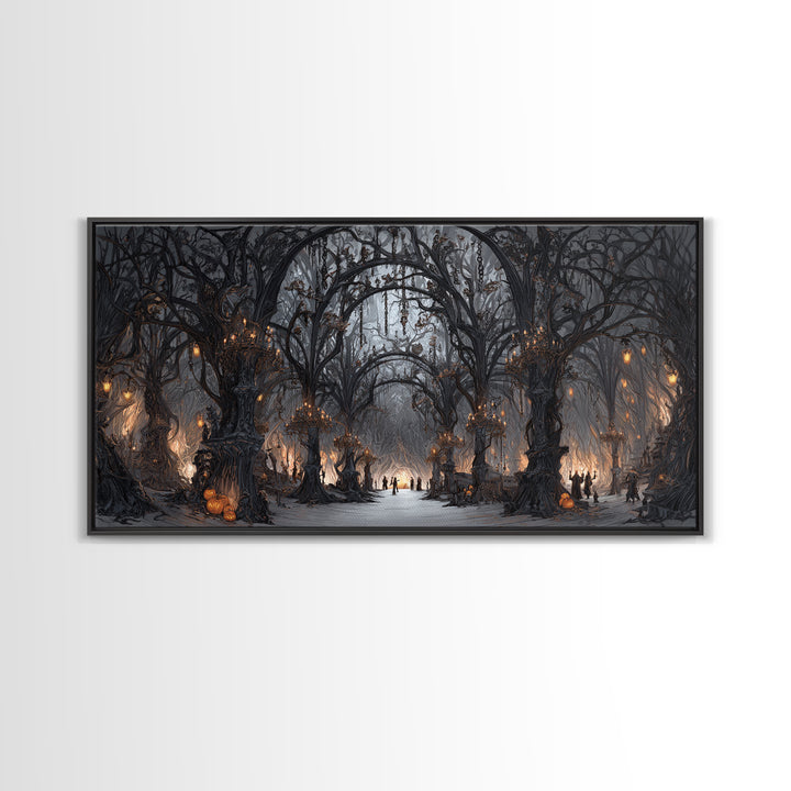 The Witch'S Forest, Wide Panoramic Art, Gothic Horror Wall Art, Framed Canvas Print, Halloween Wall Decor, Gothic Home Decor
