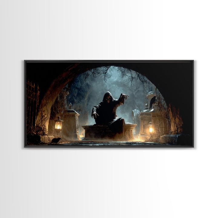 The Forgotten Crypt, Wide Panoramic Art, Gothic Horror Wall Art, Framed Canvas Print, Halloween Wall Decor, Gothic Home Decor