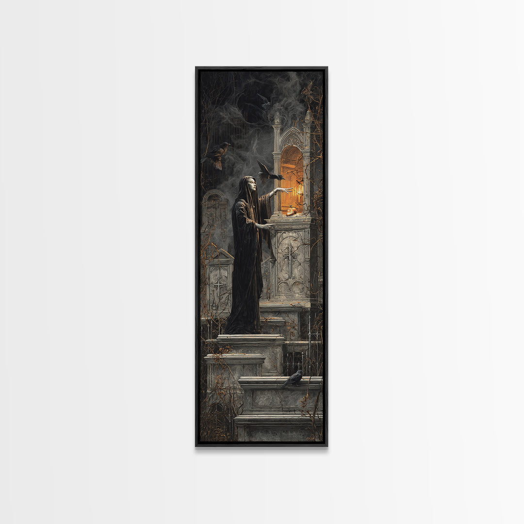 The Forgotten Crypt, Tall Narrow Wall Art, Macabre Wall Art, Framed Canvas Print, Halloween Wall Decor, Gothic Home Decor, Spooky Wall Decor
