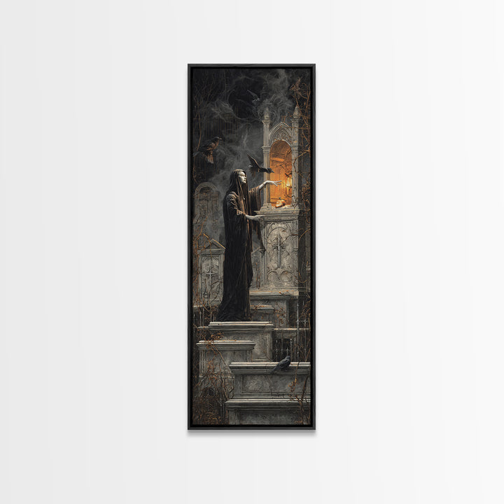 The Forgotten Crypt, Tall Narrow Wall Art, Macabre Wall Art, Framed Canvas Print, Halloween Wall Decor, Gothic Home Decor, Spooky Wall Decor