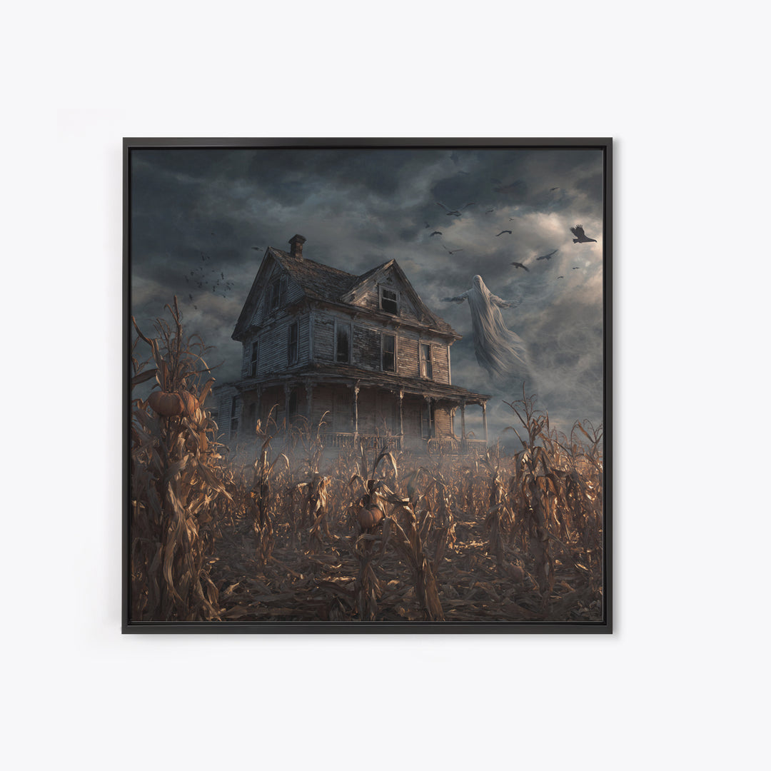 The Possessed Farmhouse, Square Wall Art, Gothic Horror Wall Art, Framed Canvas Print, Halloween Wall Decor, Gothic Home Decor