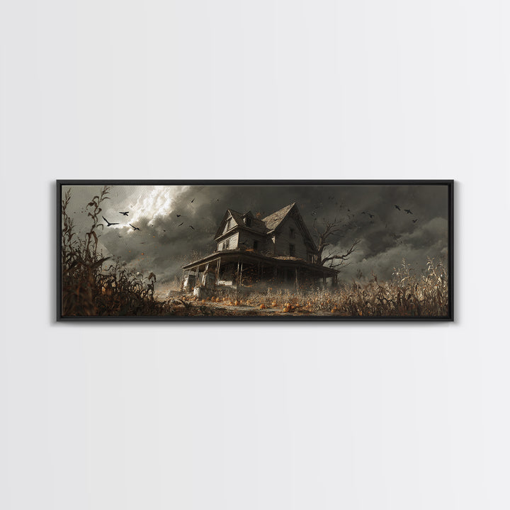 The Possessed Farmhouse, Extra Wide Wall Art, Gothic Horror Wall Art, Framed Canvas Print, Halloween Wall Decor, Gothic Home Decor