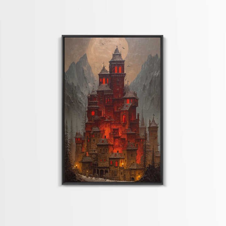 The Vampire Castle, Vertical Wall Art, Dark Fantasy Wall Art, Canvas Print, Halloween Wall Decor, Gothic Home Decor, Dark Fantasy Art