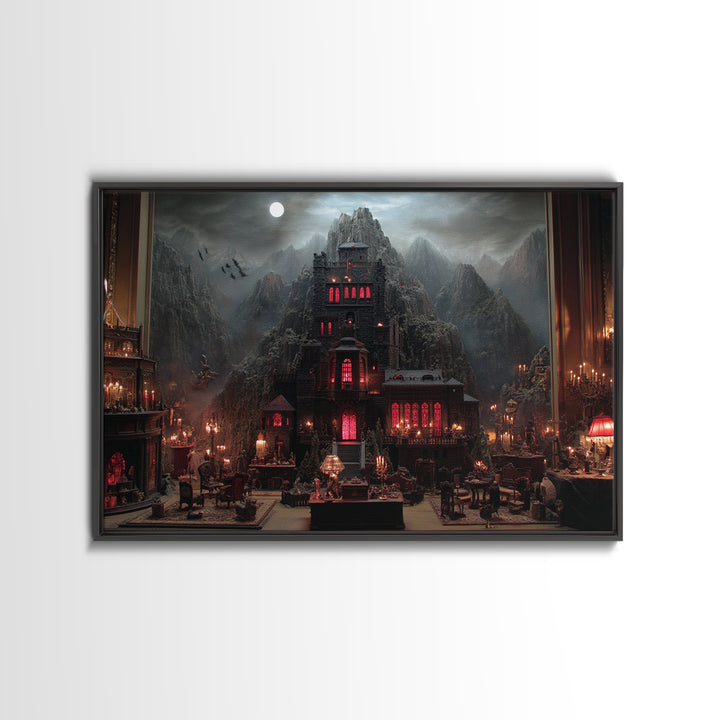 The Vampire Castle, Landscape Wall Art, Gothic Horror Wall Art, Framed Canvas Print, Halloween Wall Decor, Gothic Home Decor