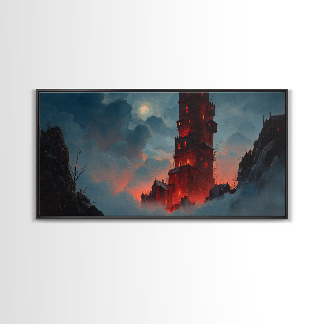 The Vampire Castle, Wide Panoramic Art, Dark Halloween Decor, Canvas Print, Halloween Wall Decor, Gothic Home Decor, Halloween Wall Art