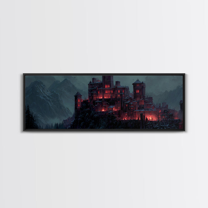 The Vampire Castle, Extra Wide Wall Art, Macabre Wall Art, Framed Canvas Print, Halloween Wall Decor, Gothic Home Decor, Spooky Wall Decor