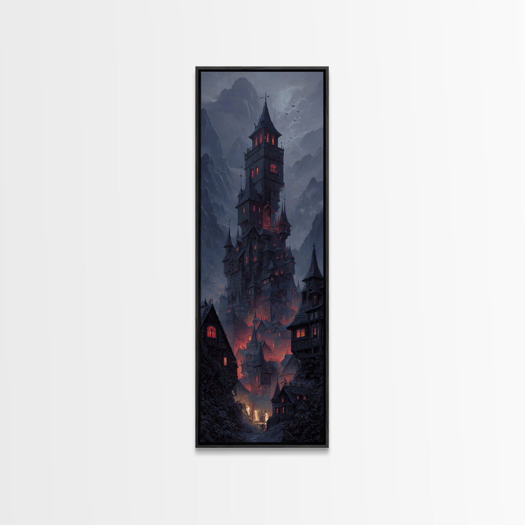 The Vampire Castle, Tall Narrow Wall Art, Spooky Home Decor, Canvas Print, Halloween Wall Decor, Gothic Home Decor, Halloween Wall Art