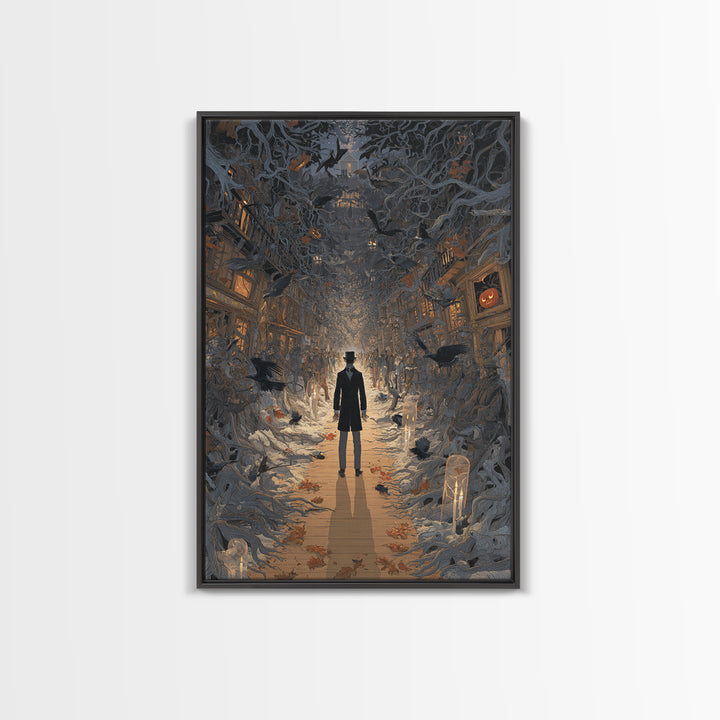 The Ghost Town Main Street, Vertical Wall Art, Gothic Horror Wall Art, Framed Canvas Print, Halloween Wall Decor, Gothic Home Decor