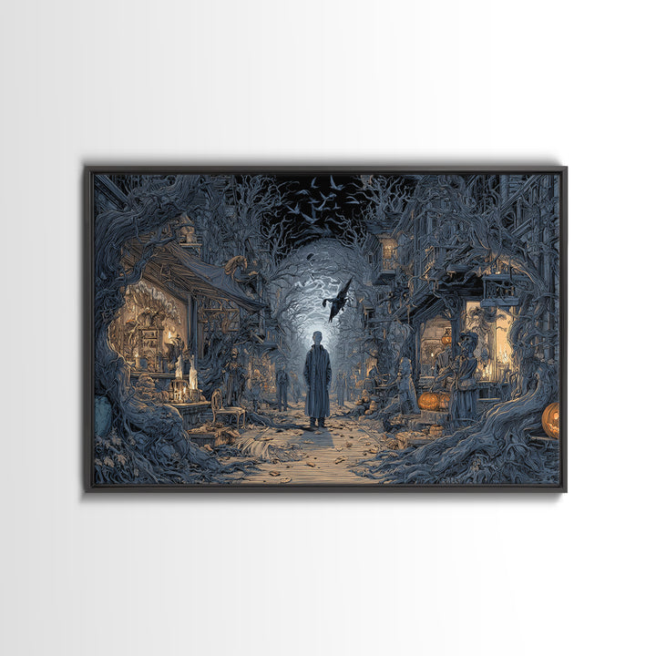 The Ghost Town Main Street, Landscape Wall Art, Macabre Wall Art, Framed Canvas Print, Halloween Wall Decor, Gothic Home Decor