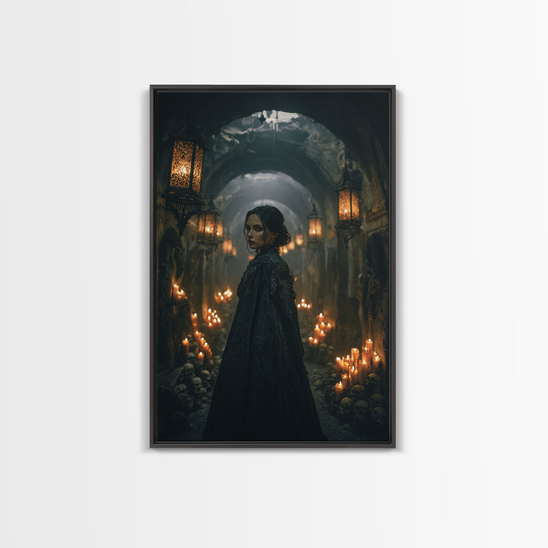 The Endless Catacombs, Vertical Wall Art, Haunted Gothic Art, Framed Canvas Print, Halloween Wall Decor, Gothic Home Decor, Dark Fantasy Art