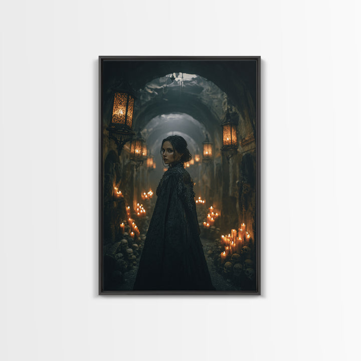 The Endless Catacombs, Vertical Wall Art, Haunted Gothic Art, Framed Canvas Print, Halloween Wall Decor, Gothic Home Decor, Dark Fantasy Art