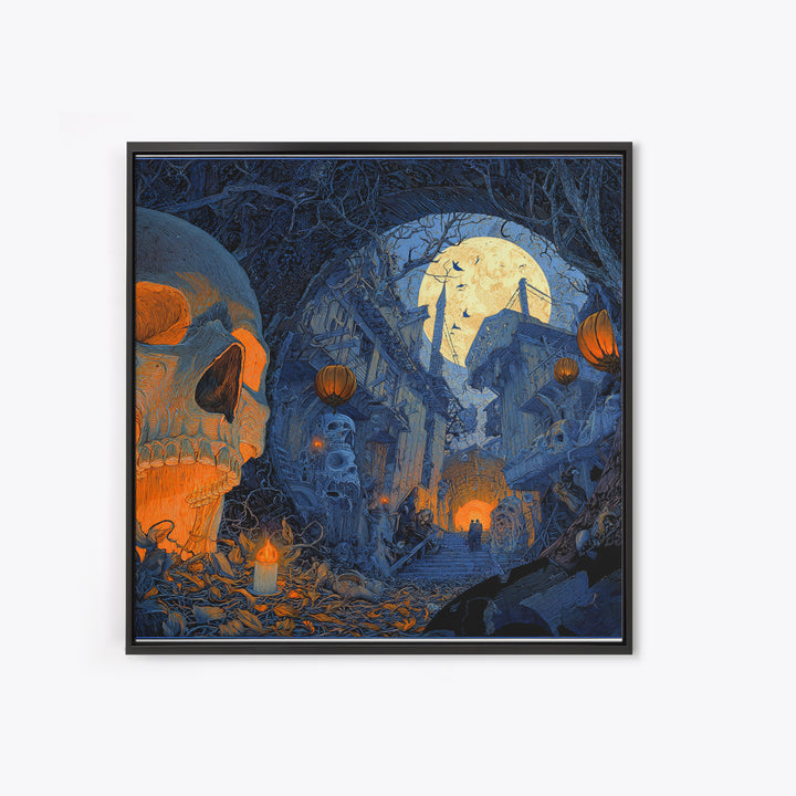 The Endless Catacombs, Square Wall Art, Haunted Gothic Art, Framed Canvas Print, Halloween Wall Decor, Gothic Home Decor, Dark Fantasy Art