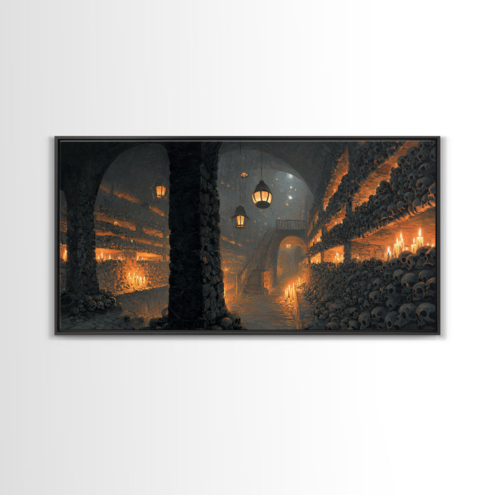 The Endless Catacombs, Wide Panoramic Art, Spooky Home Decor, Canvas Print, Halloween Wall Decor, Gothic Home Decor, Spooky Wall Decor