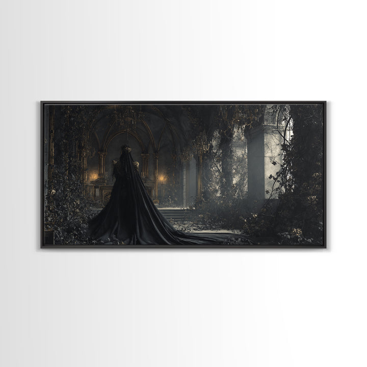 The Overgrown Chapel, Wide Panoramic Art, Macabre Wall Art, Framed Canvas Print, Halloween Wall Decor, Gothic Home Decor, Dark Fantasy Art