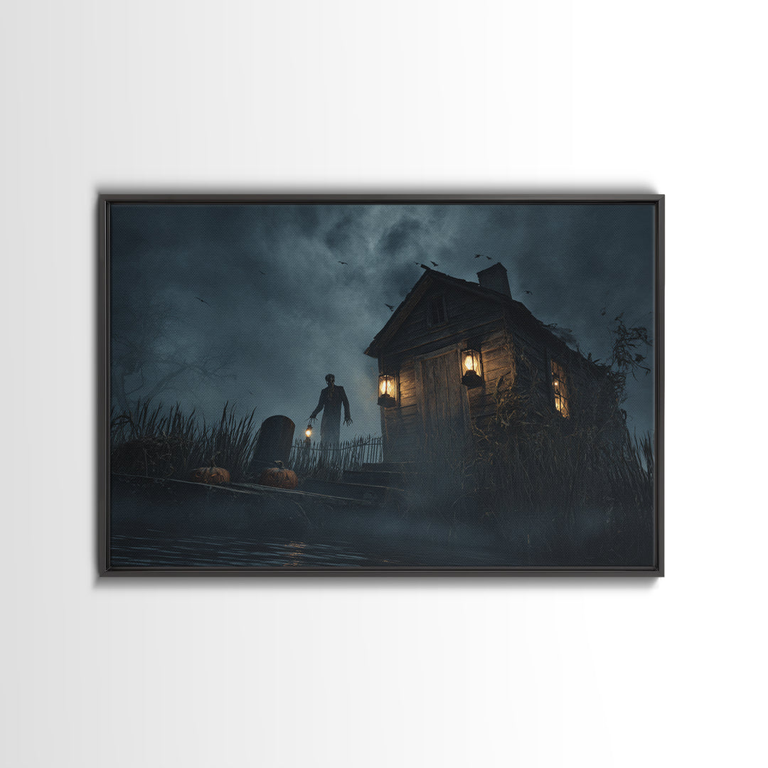 The Foggy Swamp Shack, Landscape Wall Art, Spooky Home Decor, Canvas Print, Halloween Wall Decor, Gothic Home Decor, Horror Wall Art