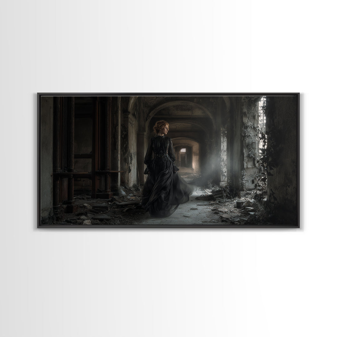 The Derelict Asylum, Wide Panoramic Art, Macabre Wall Art, Framed Canvas Print, Halloween Wall Decor, Gothic Home Decor, Horror Wall Art