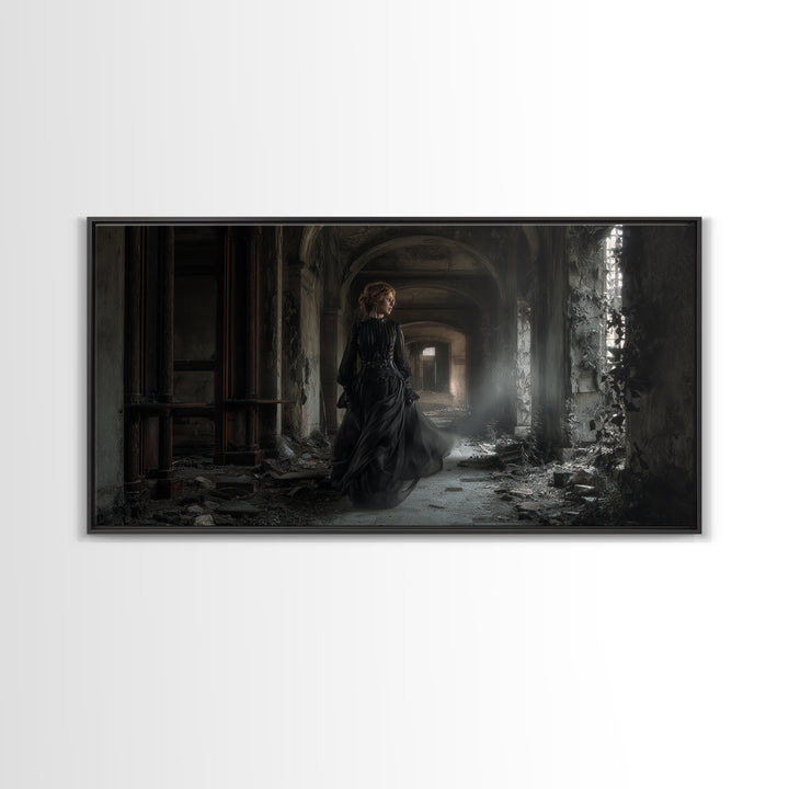 The Derelict Asylum, Wide Panoramic Art, Macabre Wall Art, Framed Canvas Print, Halloween Wall Decor, Gothic Home Decor, Horror Wall Art
