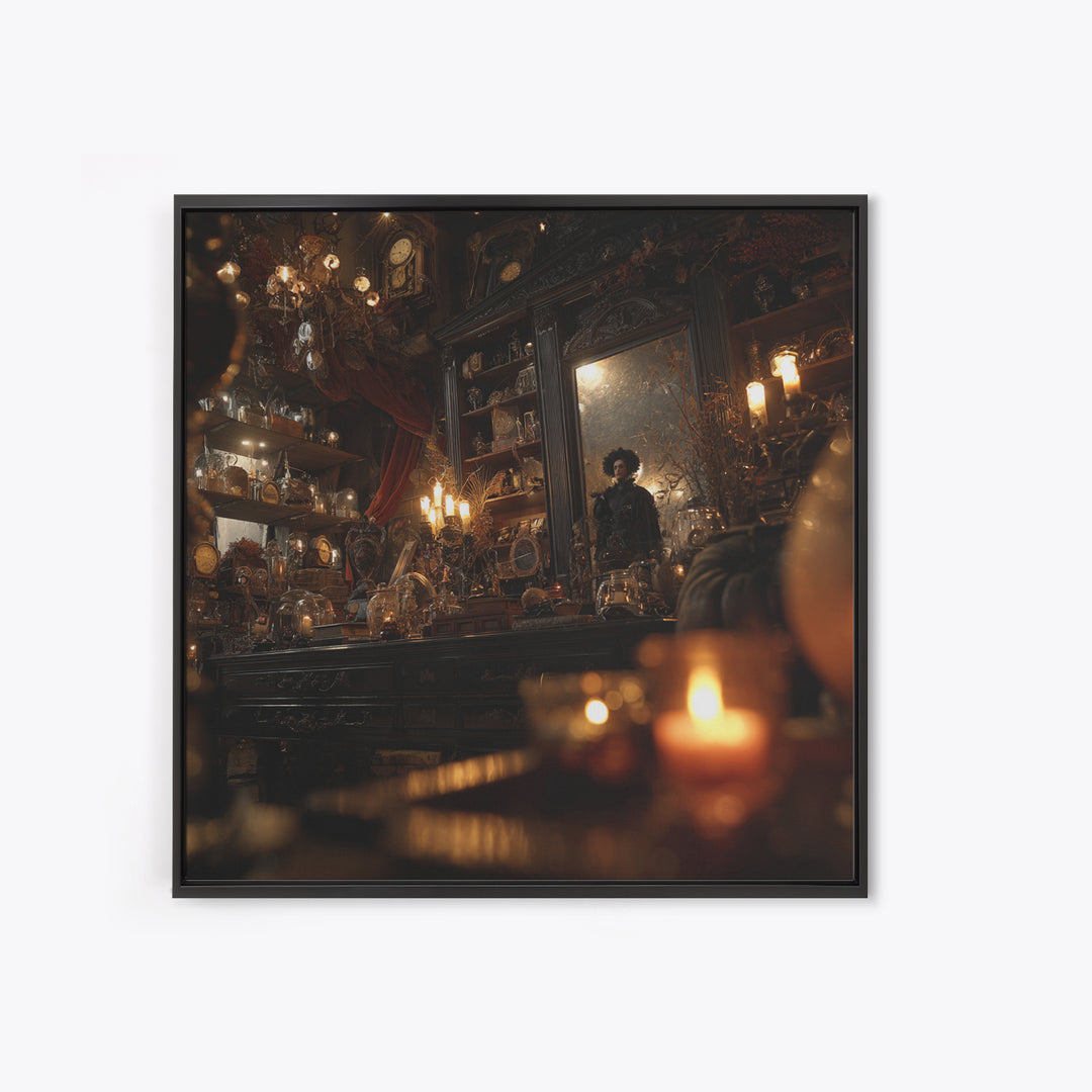 The Midnight Antique Shop, Square Wall Art, Haunted Gothic Art, Framed Canvas Print, Halloween Wall Decor, Gothic Home Decor
