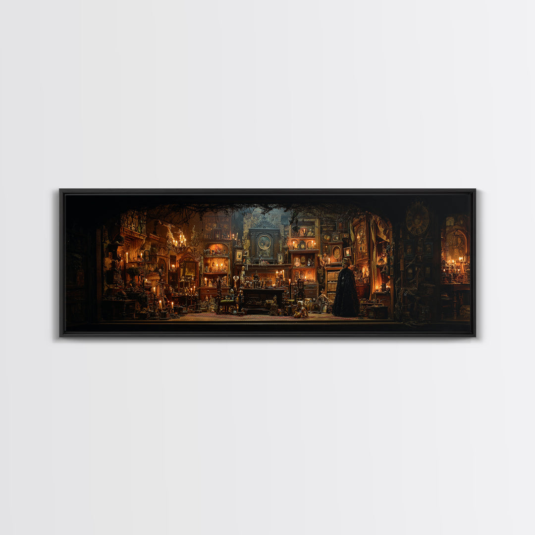 The Midnight Antique Shop, Extra Wide Wall Art, Gothic Horror Wall Art, Framed Canvas Print, Halloween Wall Decor, Gothic Home Decor