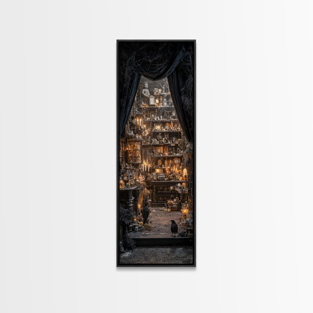 The Midnight Antique Shop, Tall Narrow Wall Art, Dark Fantasy Wall Art, Canvas Print, Halloween Wall Decor, Gothic Home Decor