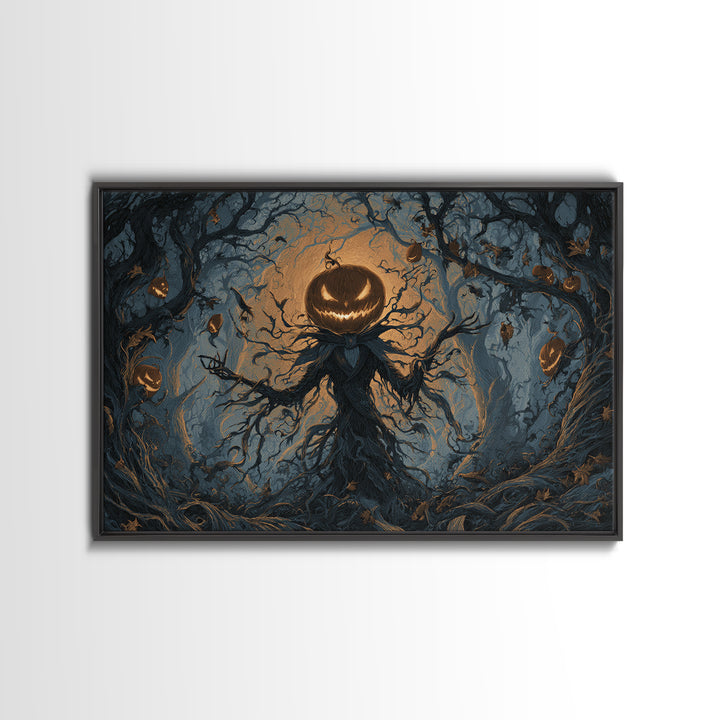 The Pumpkin Patch Maze, Landscape Wall Art, Gothic Horror Wall Art, Framed Canvas Print, Halloween Wall Decor, Gothic Home Decor