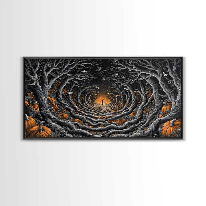 The Pumpkin Patch Maze, Wide Panoramic Art, Dark Halloween Decor, Canvas Print, Halloween Wall Decor, Gothic Home Decor, Macabre Wall Art