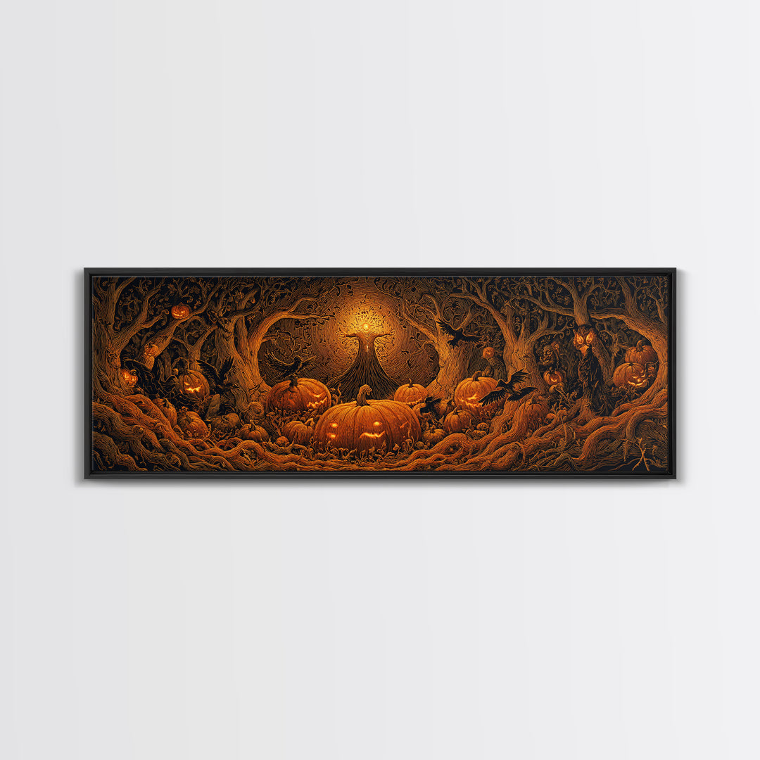 The Pumpkin Patch Maze, Extra Wide Wall Art, Spooky Home Decor, Canvas Print, Halloween Wall Decor, Gothic Home Decor