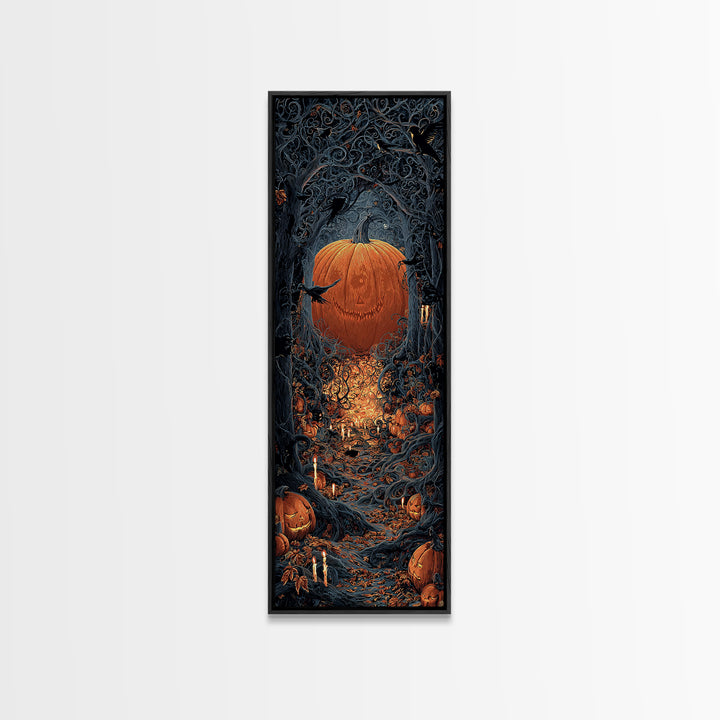 The Pumpkin Patch Maze, Tall Narrow Wall Art, Dark Halloween Decor, Canvas Print, Halloween Wall Decor, Gothic Home Decor, Macabre Wall Art