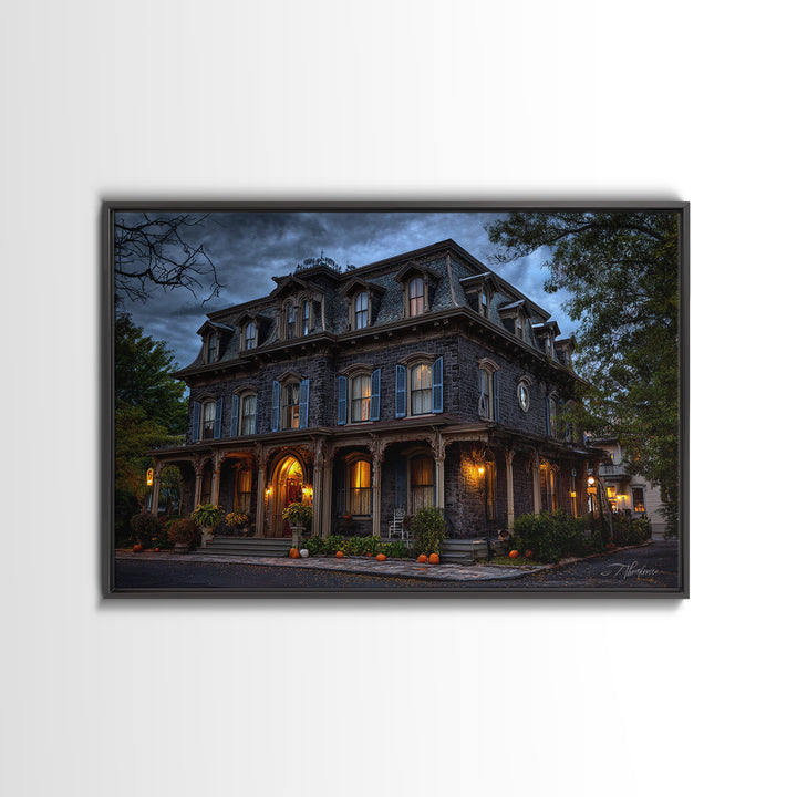 The Haunted Hotel, Landscape Wall Art, Haunted Gothic Art, Framed Canvas Print, Halloween Wall Decor, Gothic Home Decor