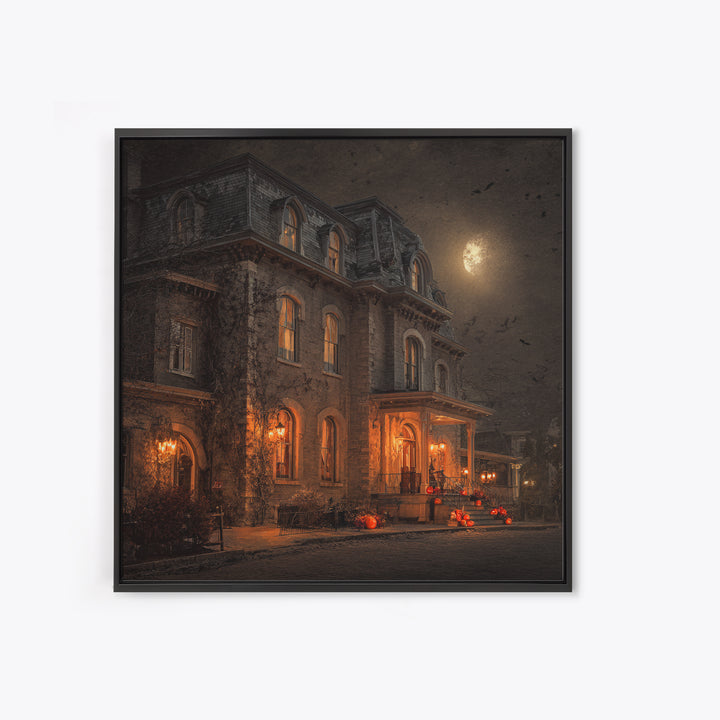 The Haunted Hotel, Square Wall Art, Haunted Gothic Art, Framed Canvas Print, Halloween Wall Decor, Gothic Home Decor, Horror Wall Art