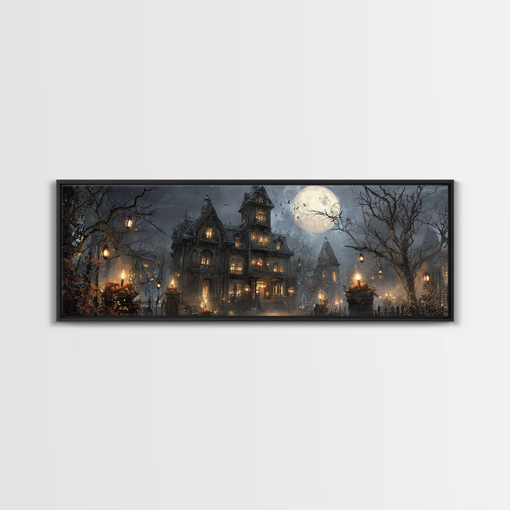 The Haunted Hotel, Extra Wide Wall Art, Dark Halloween Decor, Canvas Print, Halloween Wall Decor, Gothic Home Decor, Spooky Wall Decor