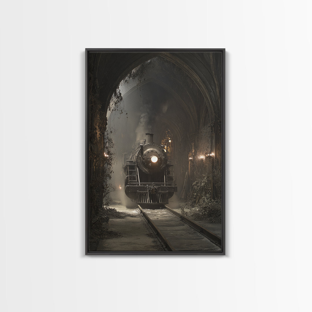The Abandoned Train Station, Vertical Wall Art, Gothic Horror Wall Art, Framed Canvas Print, Halloween Wall Decor, Gothic Home Decor