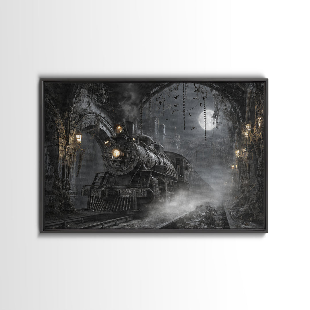 The Abandoned Train Station, Landscape Wall Art, Dark Fantasy Wall Art, Canvas Print, Halloween Wall Decor, Gothic Home Decor