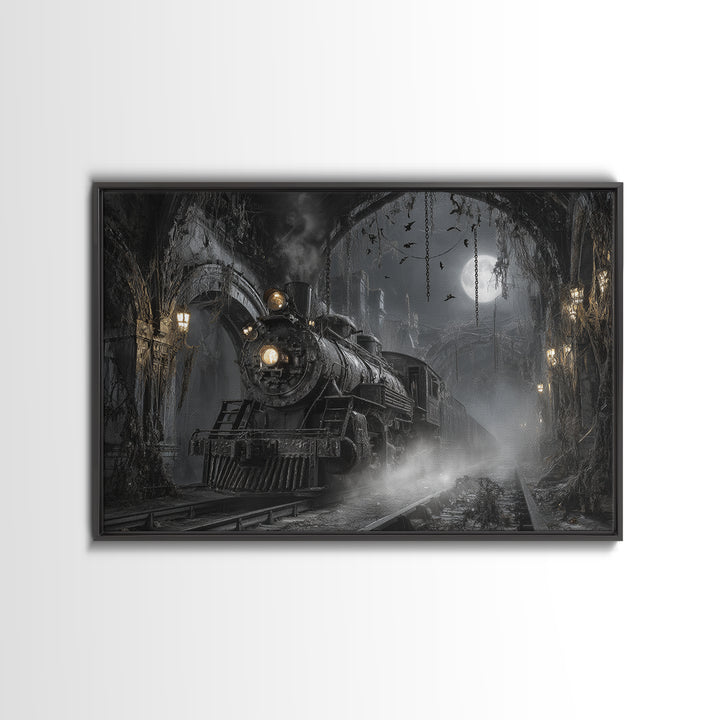 The Abandoned Train Station, Landscape Wall Art, Dark Fantasy Wall Art, Canvas Print, Halloween Wall Decor, Gothic Home Decor